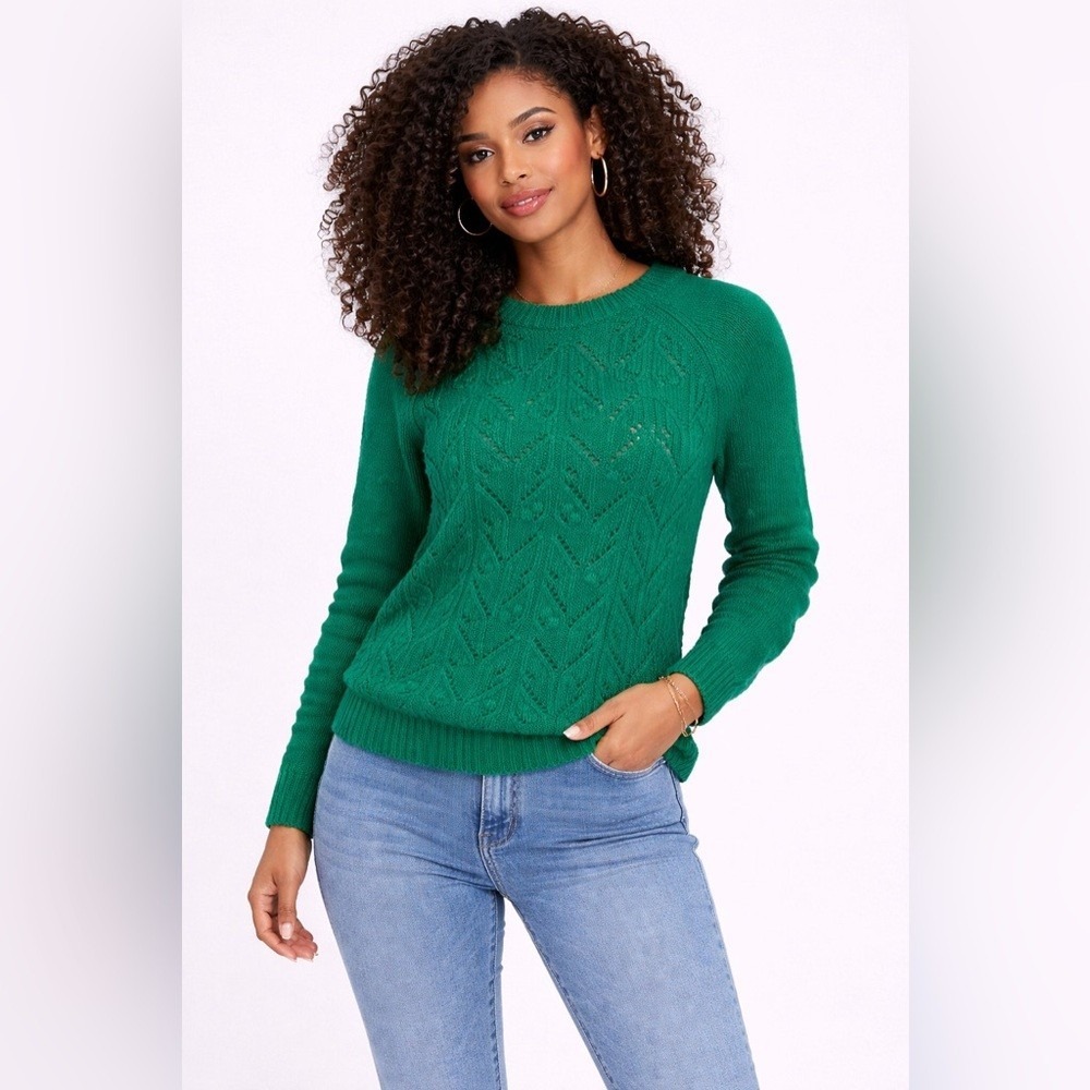 Sonoma Emerald Green Pointelle‎ Cable Knit Raglan Sweater Womens Medium